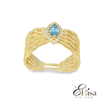 14Kt Many Lines with Light Blue Marquise Cubic Zirconia