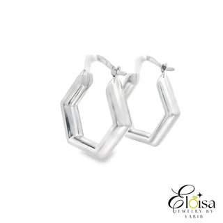 White Gold Heptagon Hoops Earrings 20.5 MM