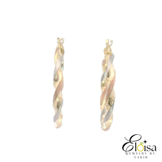 Tri-Color Twist Hoops Earrings 30 MM