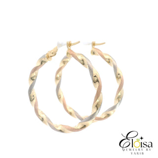 Tri-Color Twist Hoops Earrings 30 MM