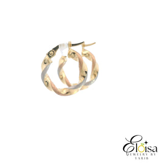 Tri-Color Twist Hoops Earrings 15 MM