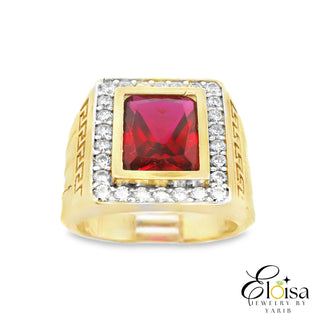 Big Square Red Cubic Zirconia with Halo Cz Ring