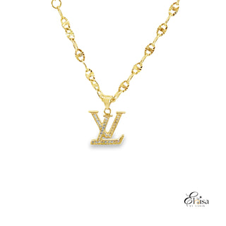 14Kt Fancy Link with LV Necklace