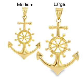 14K Large Anchor and Rudder Pendant