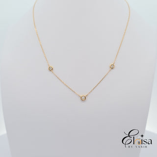 14K Three Bezel Diamond Necklace