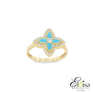 Turquoise Flower Four Point With Enamel Ring