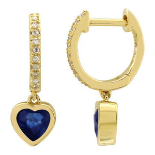 Sapphire Heart Shape Diamond Huggie Earrings