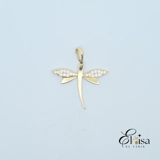 14Kt Dragonfly with Cubic Zirconia Pendant