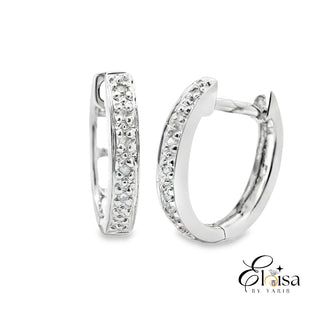 14Kt White Gold Hoop Single Pave Diamond Earrings