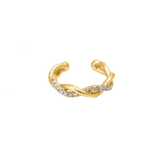 14K Twisted Fashion Single Micro Pave Diamond Earring Cuff