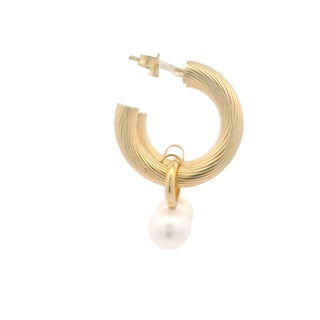 Italian Hoops Earrings With Dangling Pearl 22.5 MM