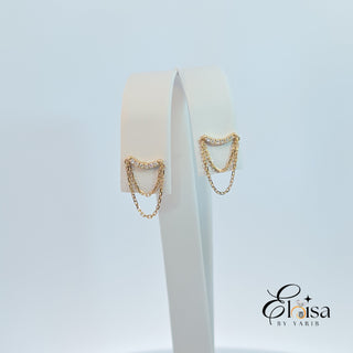 14Kt Fashion Earring W/ Attached Chain
