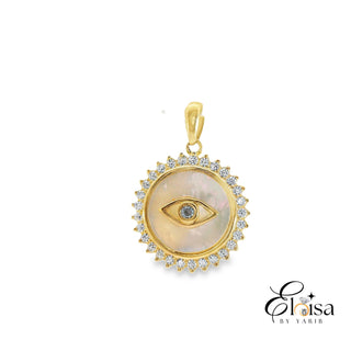 14K Ultra Fancy Eye Mother of Pearl and Cubic Zirconia Pendant