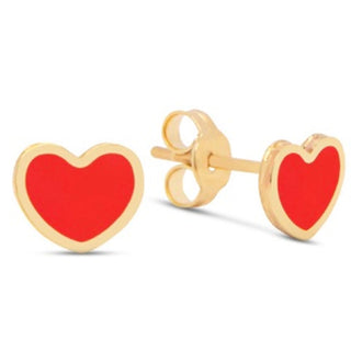 14k Coral Heart Inlay Stud Earrings 7 MM