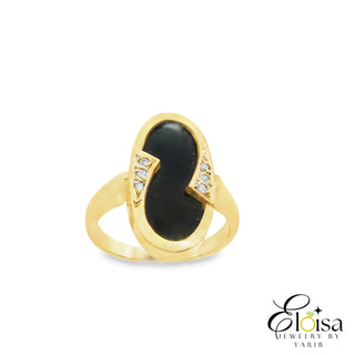 Elegant Gold Ring with Black Synthetic Stone