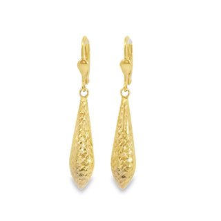 14K Dangling Diamond Cut Teardrop Earrings