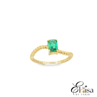 Green Rectangular Cz with  Rope Ring