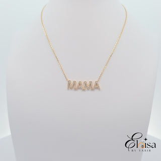 14K Block Diamond MAMA Necklace