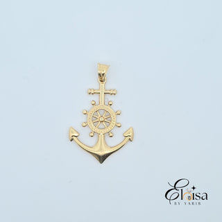 14K Large Anchor and Rudder Pendant