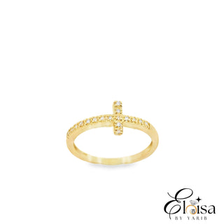 14K Simple Side Way Cross Diamond Ring