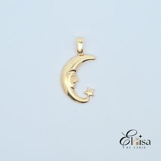 14Kt Half Moon With Star Pendant