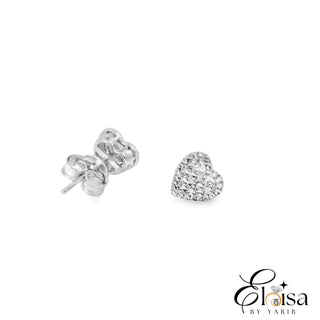 White Gold Heart Diamond Cut Stud Earrings