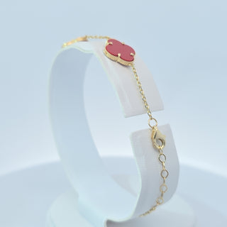 14Kt Red Five Clover 13MM Bracelet