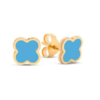 14k Turquoise Clover Inlay Stud Earrings 7 MM