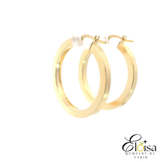 14Kt Square Round Classic Hoops Earrings 30MM