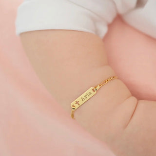 14k Cross Cutout Tag  Baby ID Bracelet