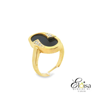 Elegant Gold Ring with Black Synthetic Stone