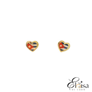 14K Cuban Flag Heart Shape Scewback Earring