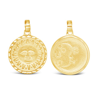 Yellow Gold Two Sided Moon & Sun Round Pendant