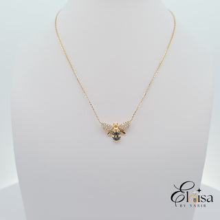 14Kt Small Bee Black and White Diamond Necklace