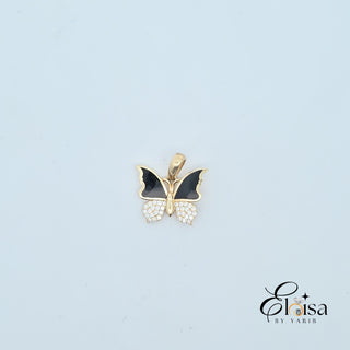 14Kt Butterfly  Black and Cubic Zirconia Pendant