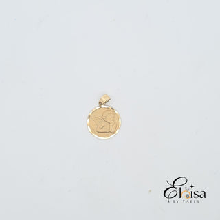 14Kt Round Medal Angel Pendant