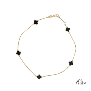 Fancy Link With Black Flowers Anklet 1 MM 10"