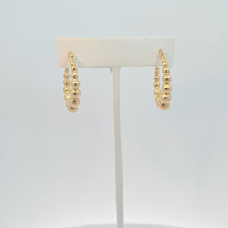 14K Ball Design Oval Hoops Earrings 23MM X 3 MM