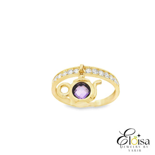 14Kt Gold Teapot Synthetic Amethyst Ring