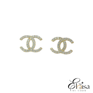 Medium Cubic Zirconia C Stud Earrings