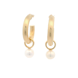 Italian Hoops Earrings With Dangling Pearl 22.5 MM