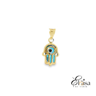 14K Blue Filigree Hamsa Pendant