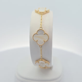 14Kt White Five Clover 13MM Bracelet