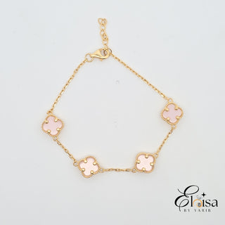 14K Four Pink Clover Bracelet 9MM