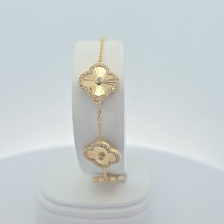 14Kt Gold and Zirconia Five Clover 14.5MM Bracelet