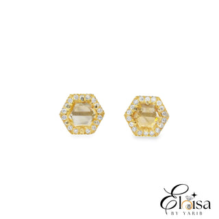 Yellow Zirconia with Halo Bezel Stud Earrings