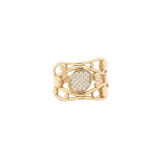 Gold Dots and Micro Pave Cz center Diamond Ring