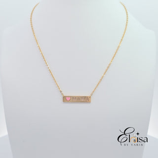 Mama Plate  with Pink Heart Necklace