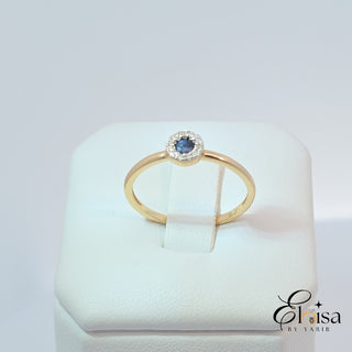 14K Round Pave Bezel with Inside Sapphire Ring