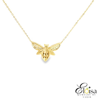 14Kt Small Bee Black and White Diamond Necklace